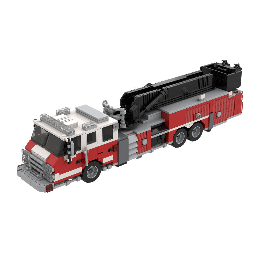 fire truck mid-mount aerial platform building set | moc-162727 - 1
