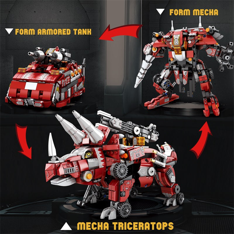 mechadino - triceratops, tank, mecha 3 in 1 block set - reobrix 33003 - 3