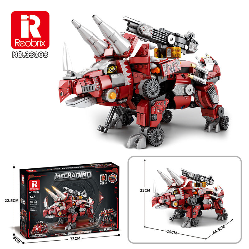 mechadino - triceratops, tank, mecha 3 in 1 block set - reobrix 33003 - 6