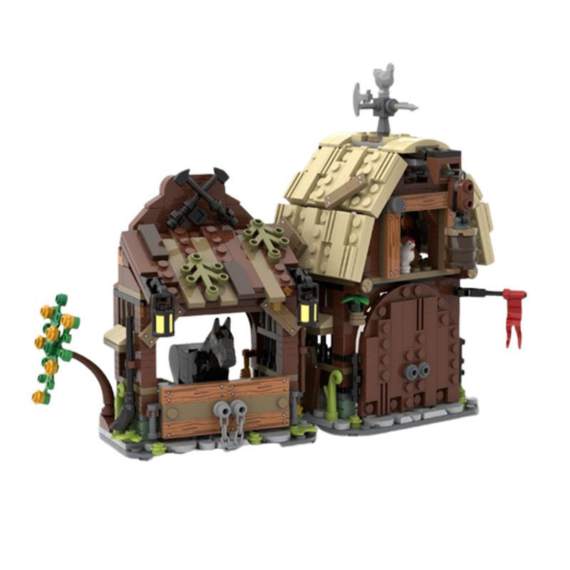 medieval barn and stable building set | moc-114761 - 1