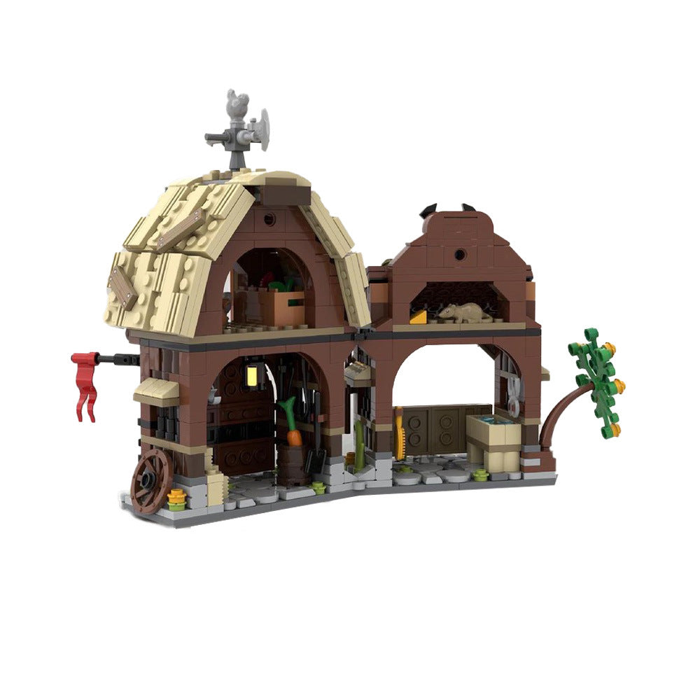 medieval barn and stable building set | moc-114761 - 2