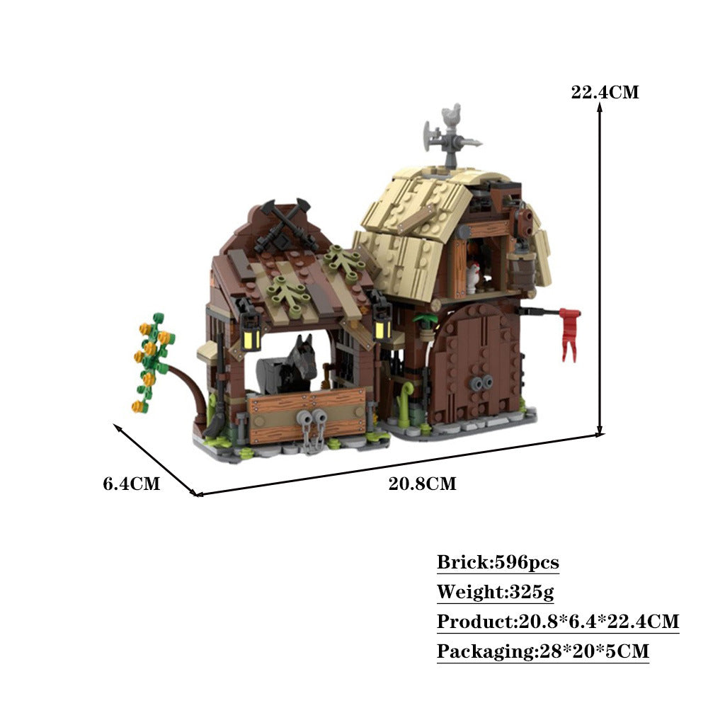 medieval barn and stable building set | moc-114761 - 4