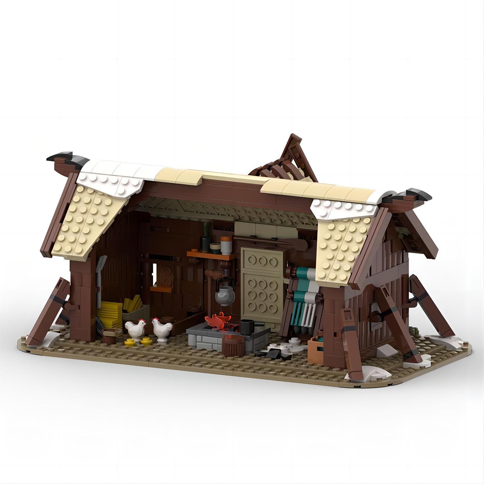 moc set - viking longhouse diy building model ornaments - 640 pcs - 2