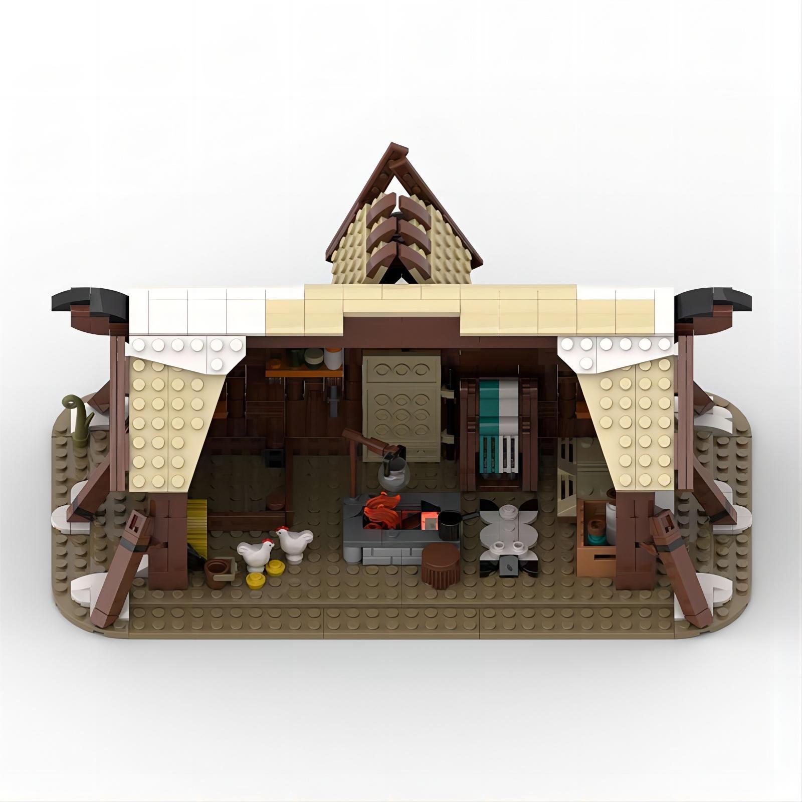 moc set - viking longhouse diy building model ornaments - 640 pcs - 5