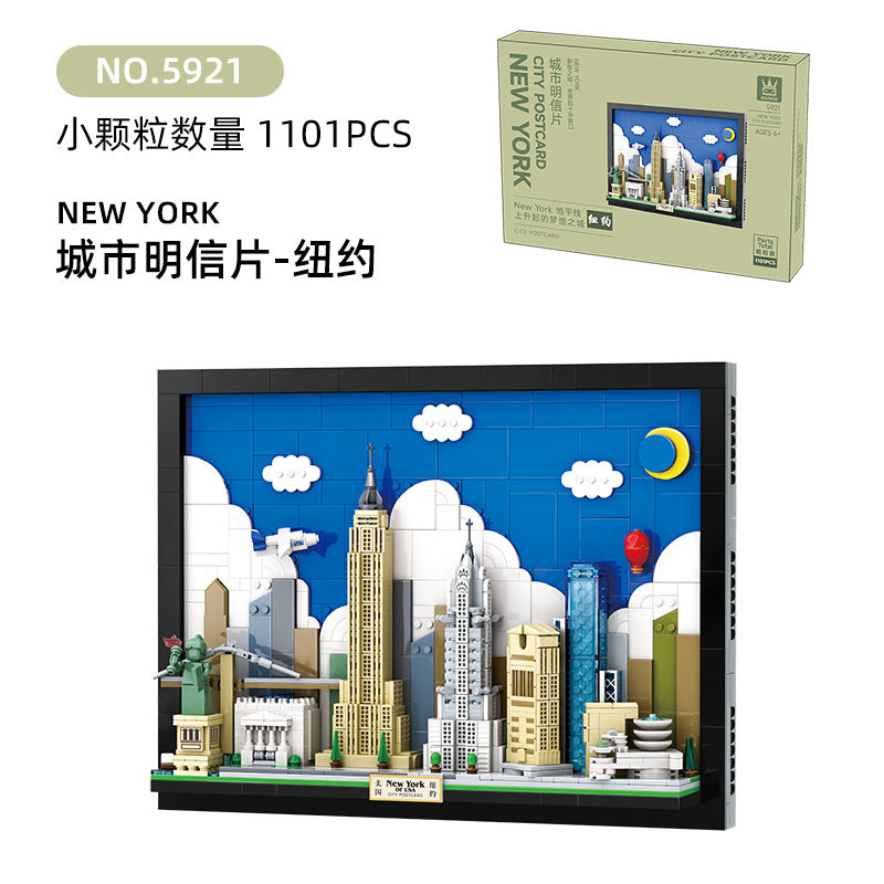new york city postcard - building blocks set - wange bricks - 1101 pcs - 3
