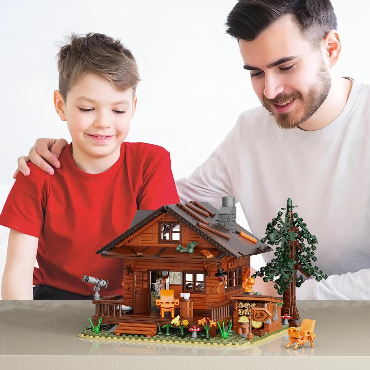 wood cabin building set with led lights - 1077 pcs forest house toy - 5