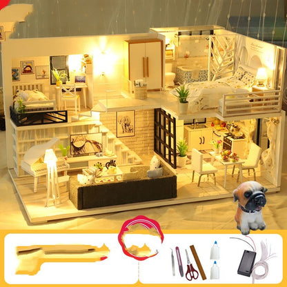 3D Puzzle Toys Mini Wooden House Assemble White Without Cover