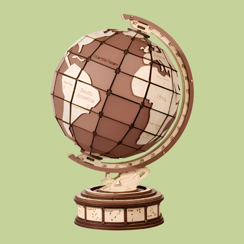  A 3D puzzle navigation thumbnail showcasing a wooden globe 