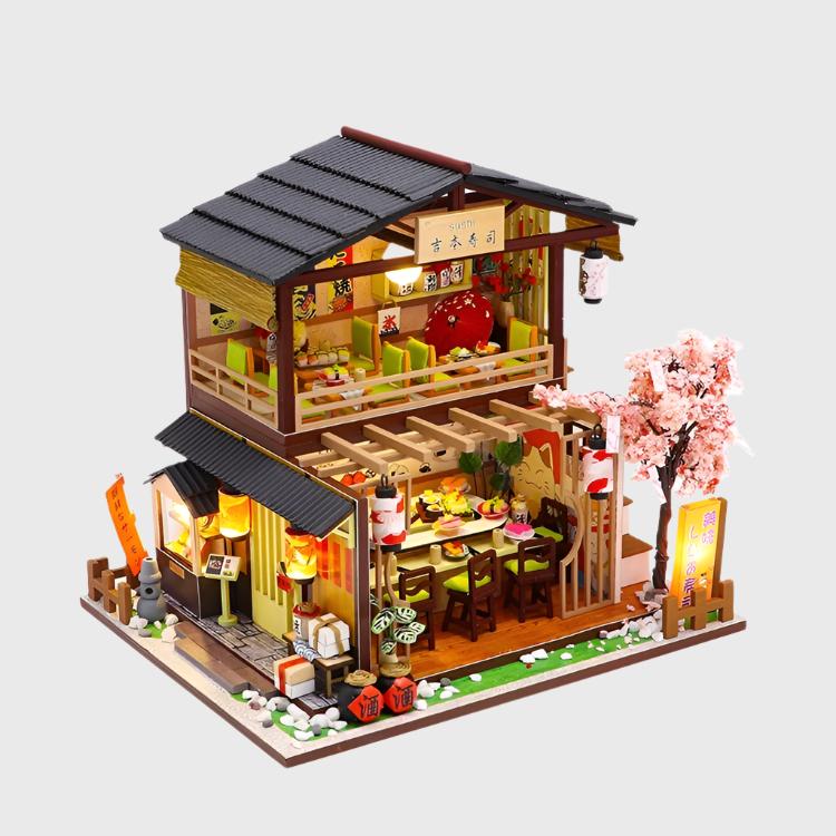 3D Puzzles Wooden Architectural Model Ornaments Sushi restaurant Gibbon