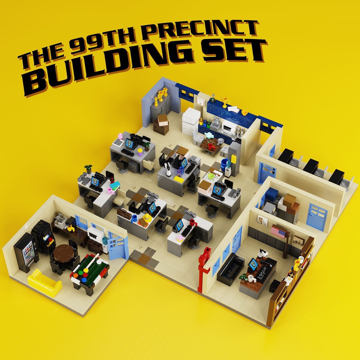 99th precinct building set - brooklyn nine-nine office toy, 1313 pieces - 2