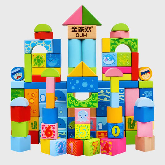 Wood Building Blocks Marine Animals 108 pcs