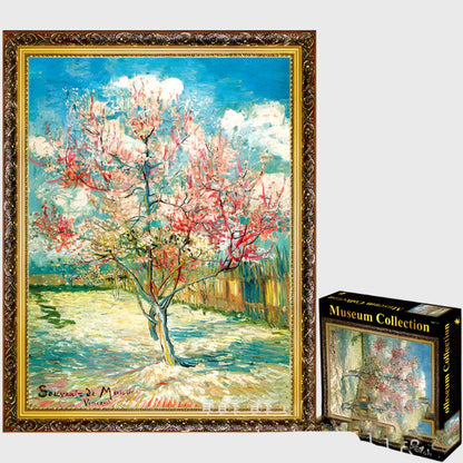 A vibrant painting of a blooming peach tree, featured in the Adult Puzzle Toys Museum Collection, 1500 pieces.