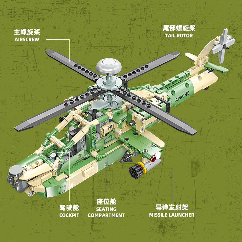 ah-64 apache helicopter building set - 610 pcs | jiestar 58094 - 1