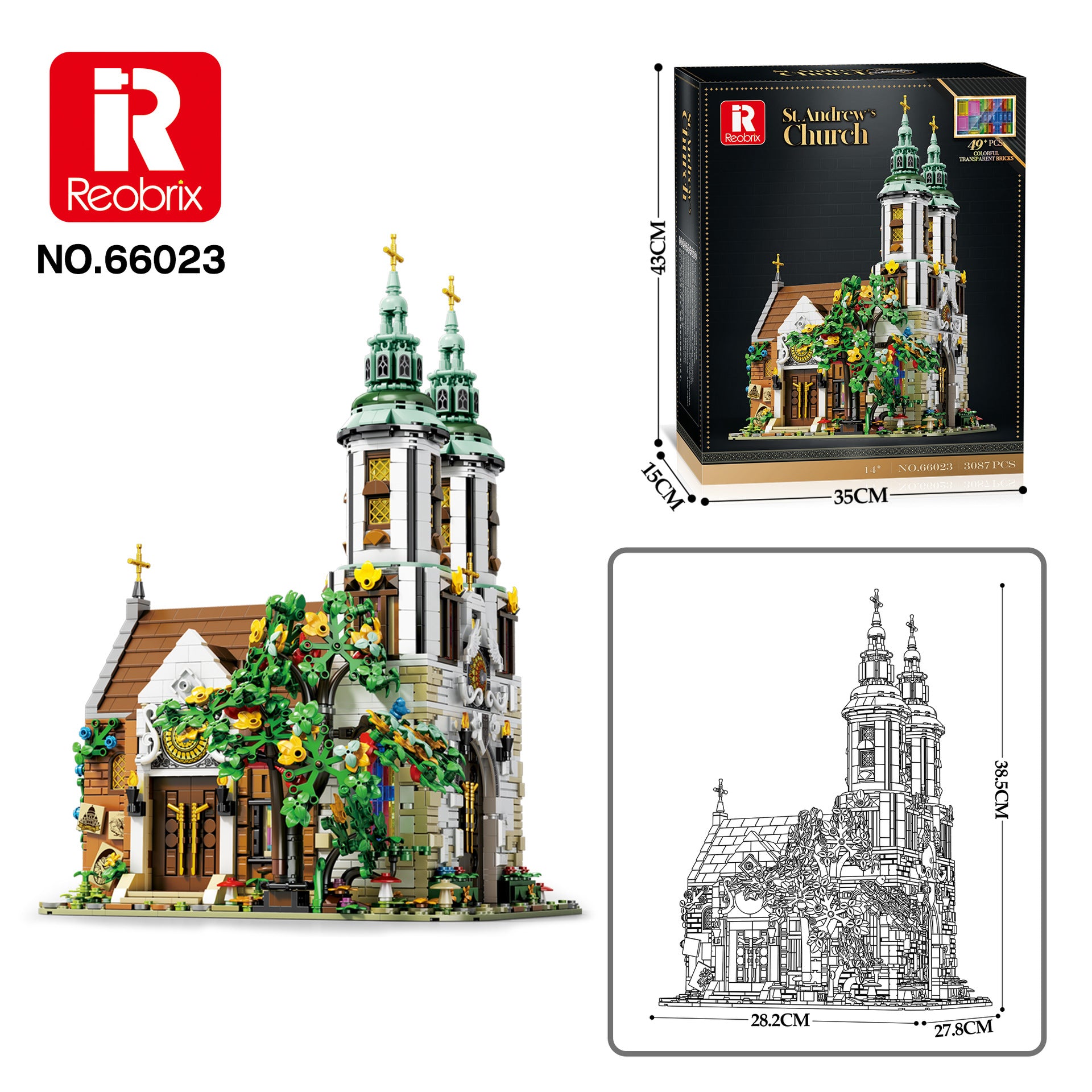 andrew's church building blocks set - 3306 pcs reobrix 66023 - 6