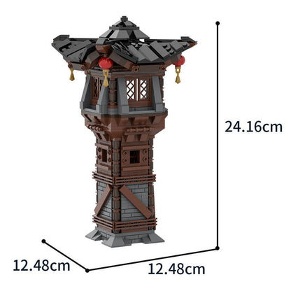 asian watchtower building set | lego compatible - 4