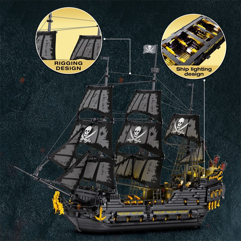 black pearl pirate ship with lights building block - reobrix 66036 - 4