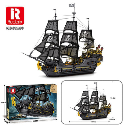 black pearl pirate ship with lights building block - reobrix 66036 - 6