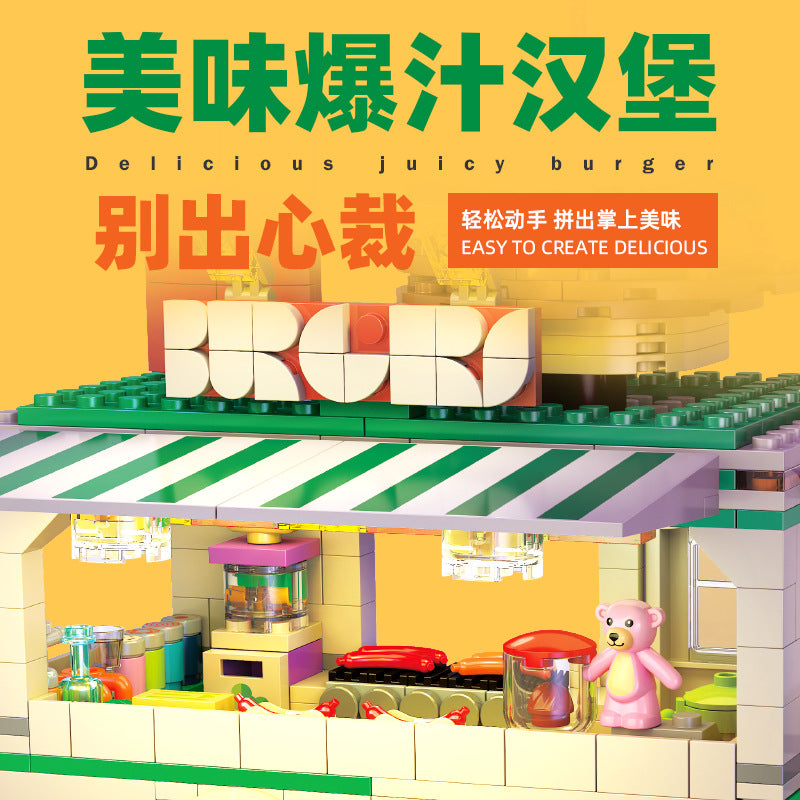 burger joint building set with light - 883 pcs | jiestar 9041 - 2