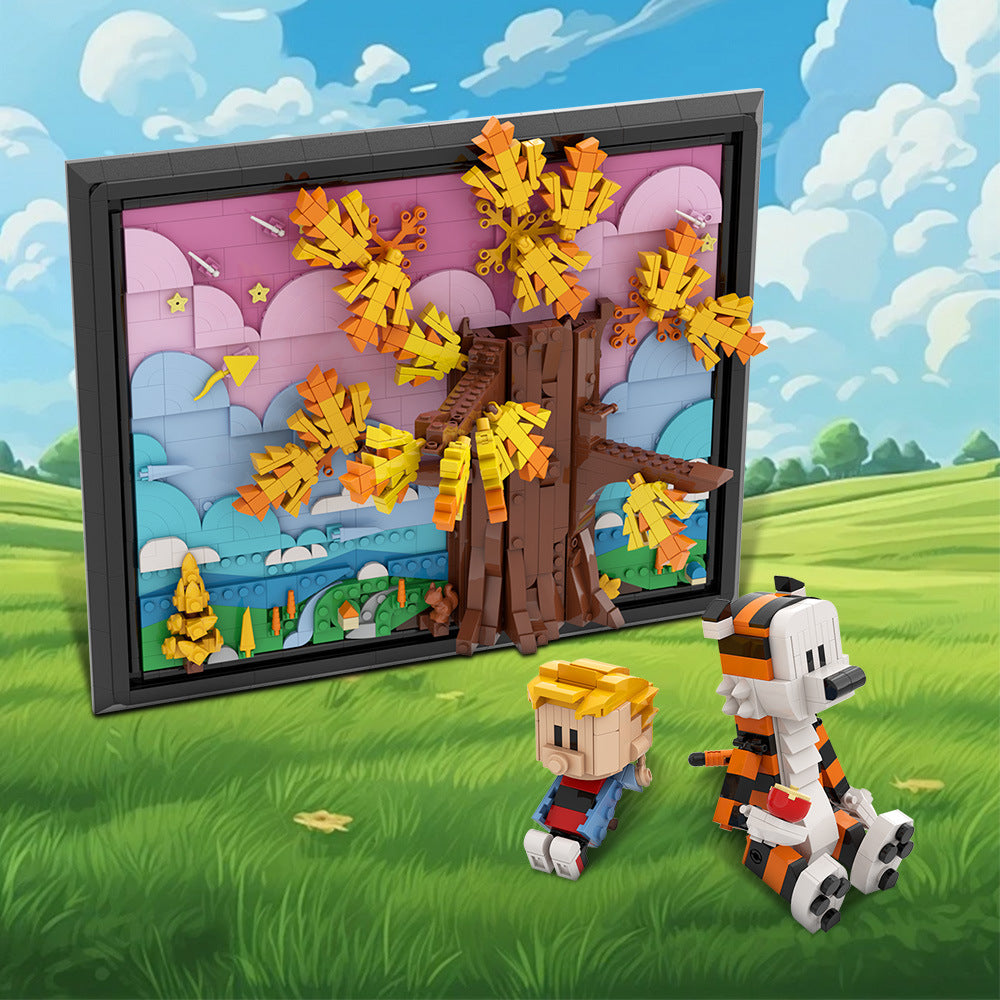 calvin and hobbes on the tree building set | lego compatible - 1