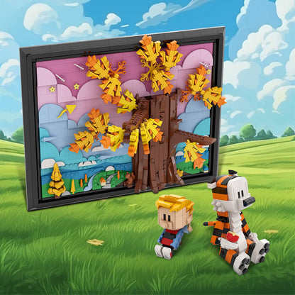 calvin and hobbes on the tree building set | lego compatible - 1