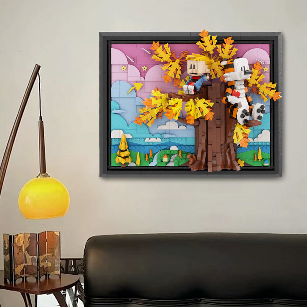 calvin and hobbes on the tree building set | lego compatible - 2