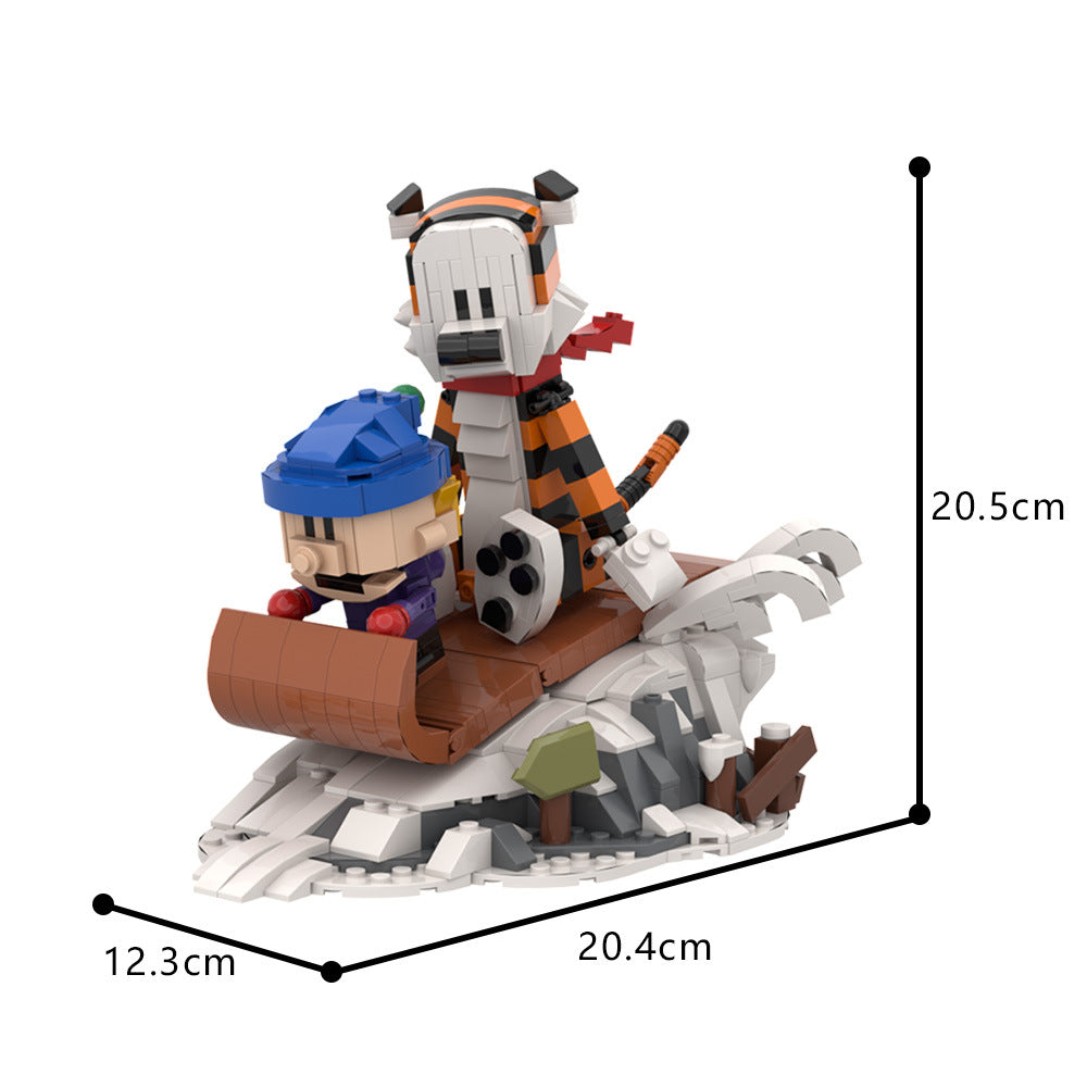 calvin and hobbes sledding building set | lego compatible - 4