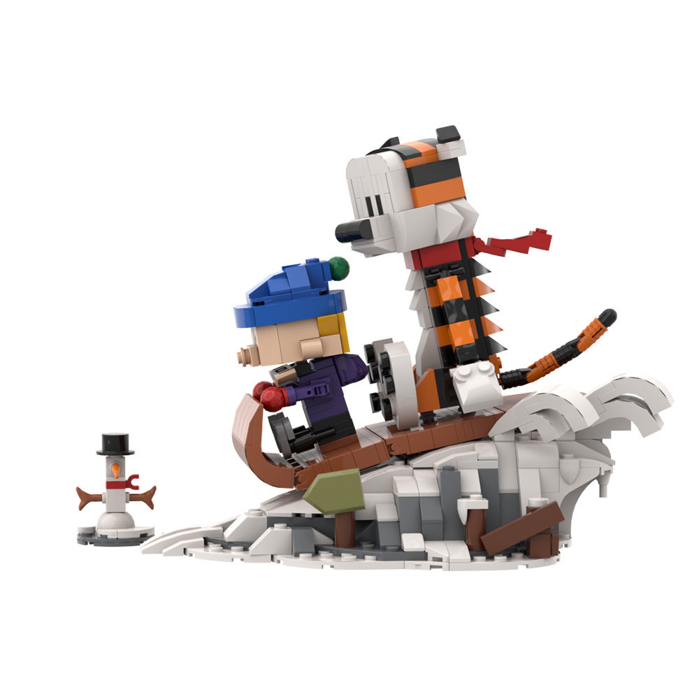 calvin and hobbes sledding building set | lego compatible - 5