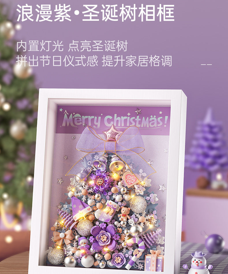 christmas decoration photo frame with light building blocks - loz - 11