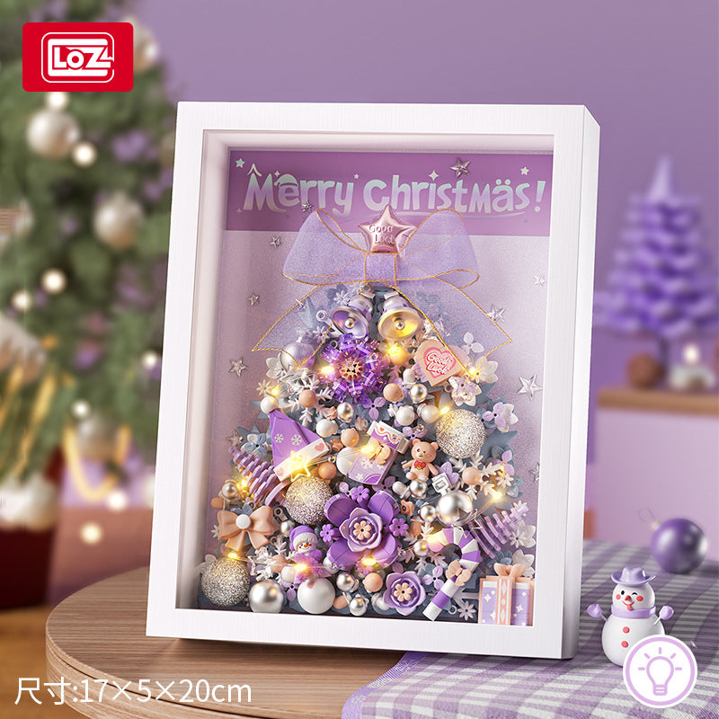 christmas decoration photo frame with light building blocks - loz - 2