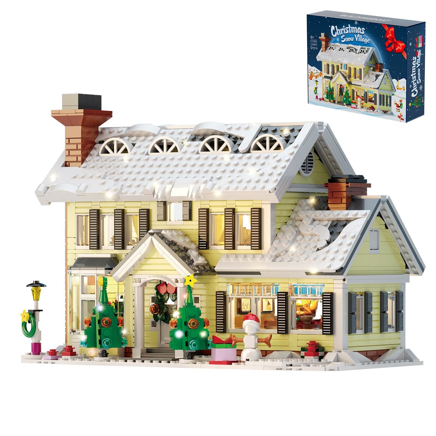 christmas snow village building set - holiday house with led diy - 1