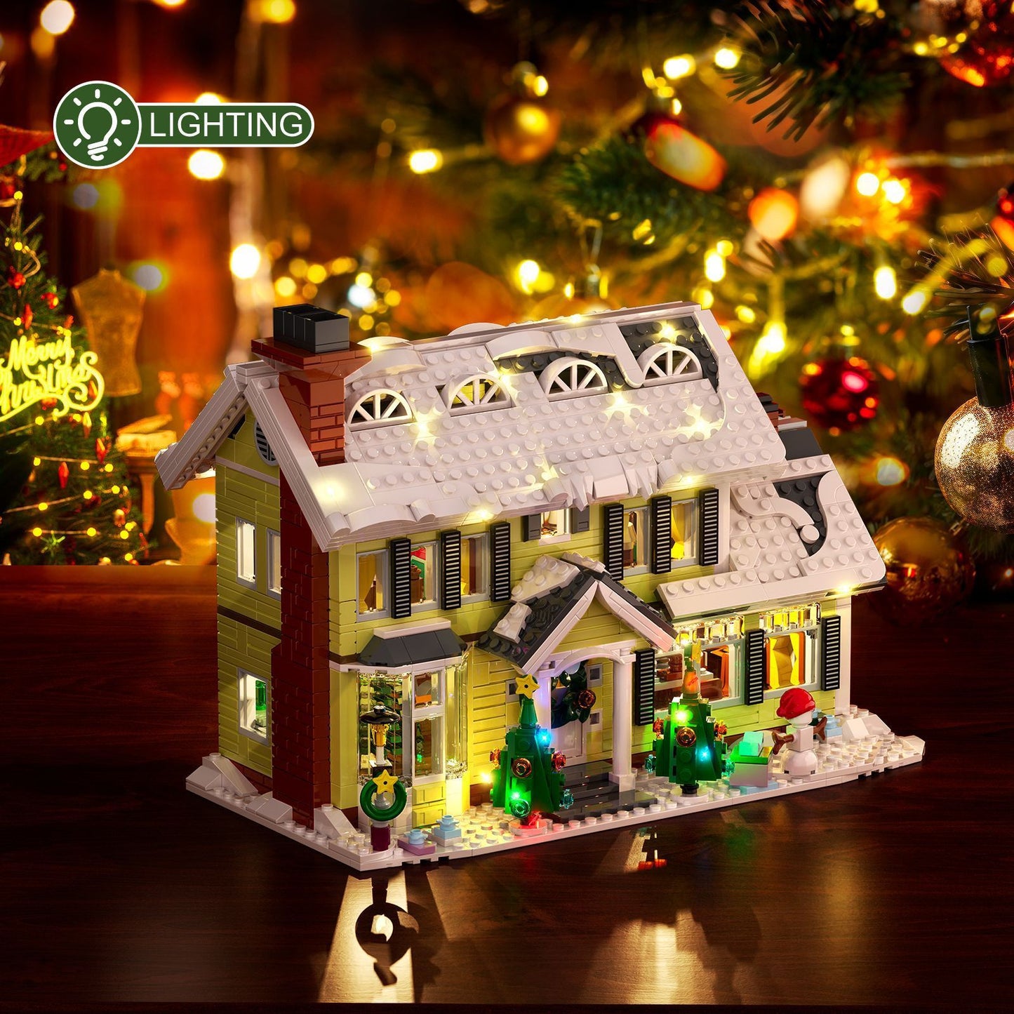 christmas snow village building set - holiday house with led diy - 3