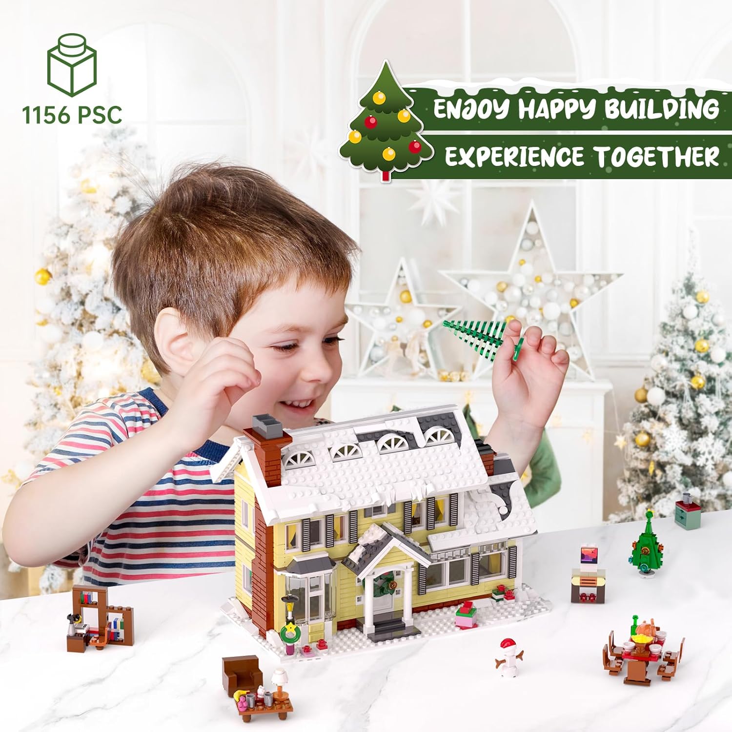 christmas snow village building set - holiday house with led diy - 6