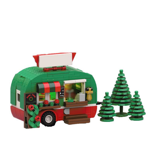 christmas tree seller caravan shop building set | winter village | moc-166176 - 1