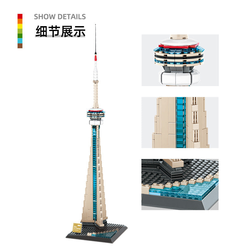 cn tower - toronto, canada building blocks set - wange bricks - 7