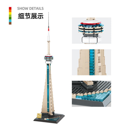 cn tower - toronto, canada building blocks set - wange bricks - 7