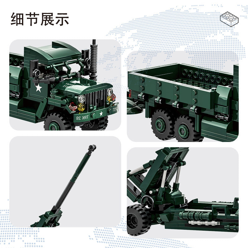 dm35a2 cargo truck and m198 howitzer building blocks set - wange bricks - 2