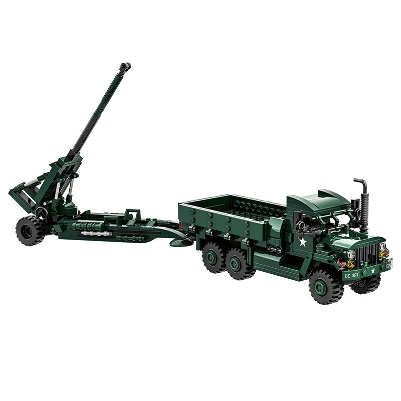 dm35a2 cargo truck and m198 howitzer building blocks set - wange bricks - 3