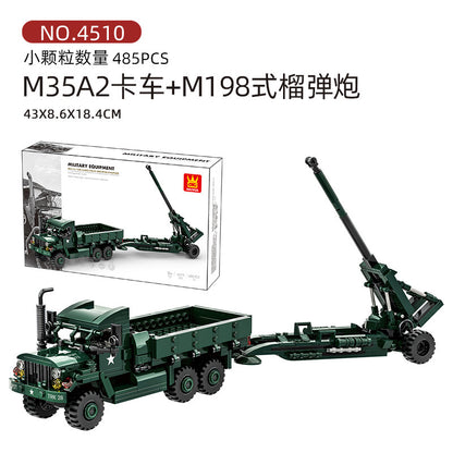 dm35a2 cargo truck and m198 howitzer building blocks set - wange bricks - 4