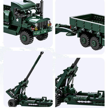 dm35a2 cargo truck and m198 howitzer building blocks set - wange bricks - 5