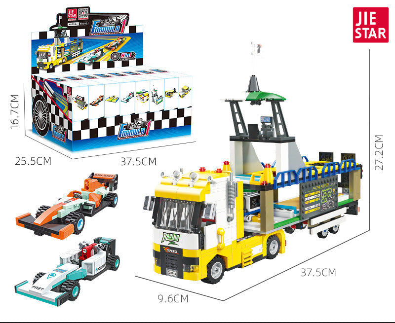 f1 tour truck series 8 in 1 building kit - 862 pcs | jiestar 58103 - 5