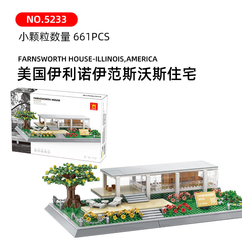 farnsworth house - illinois, usa - building blocks set - wange bricks - 3