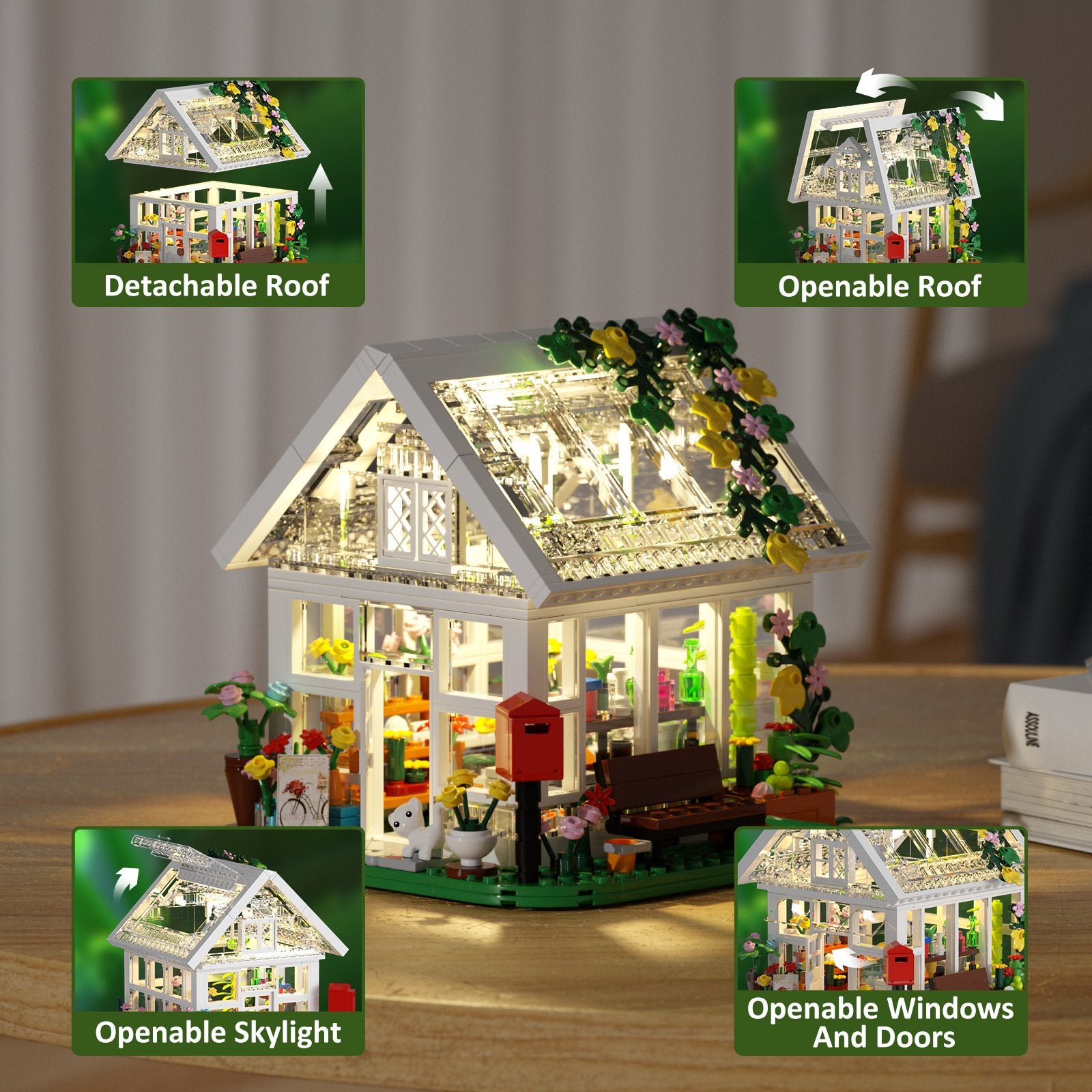 flower house building set with led lights - 597 piece creative garden toy - 2