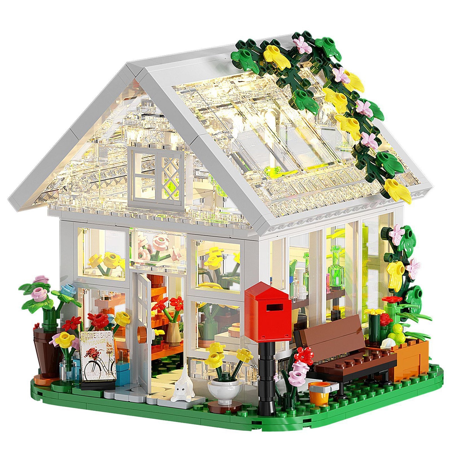 flower house building set with led lights - 597 piece creative garden toy - 5