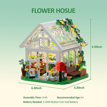 flower house building set with led lights - 597 piece creative garden toy - 6