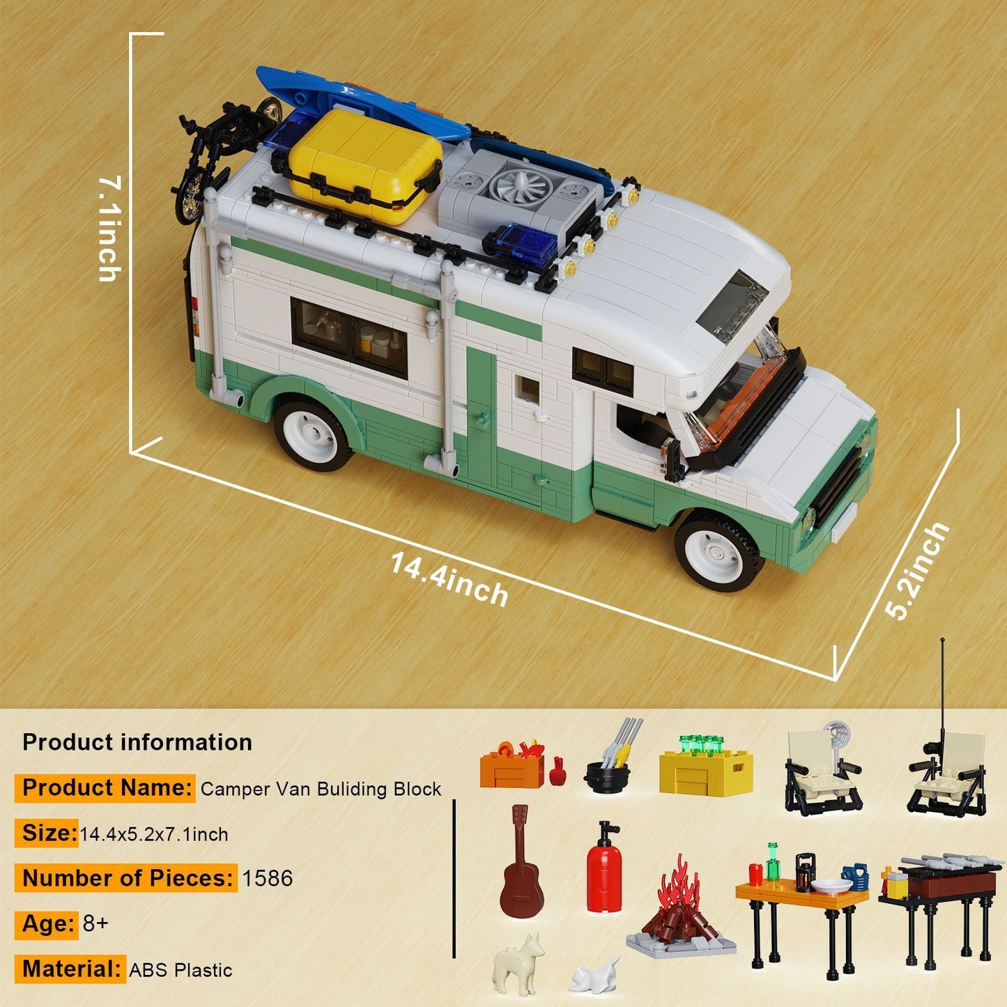 holiday camper van building set with led lights – 1586 pcs rv camper - 4