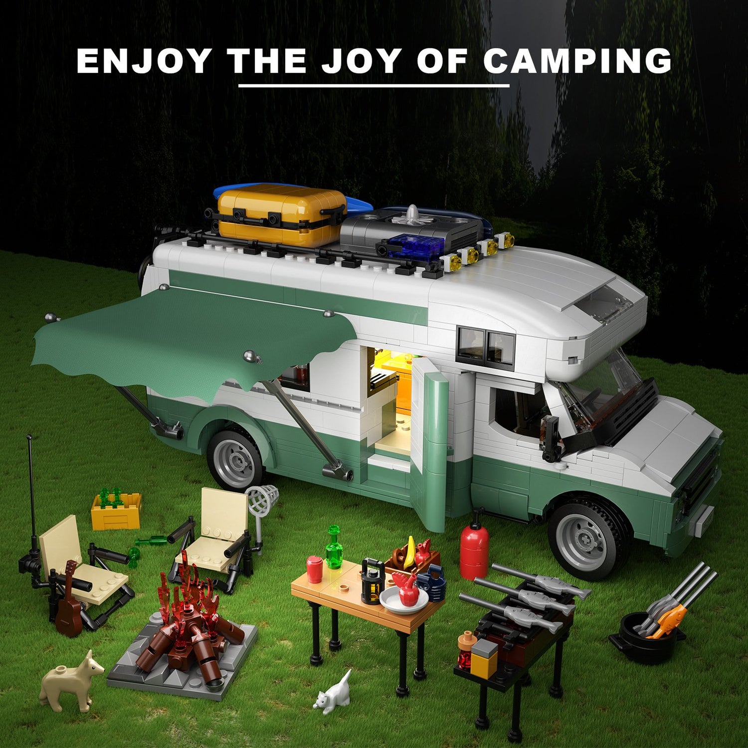 holiday camper van building set with led lights – 1586 pcs rv camper - 6