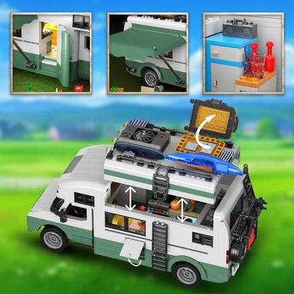 holiday camper van building set with led lights – 1586 pcs rv camper - 7