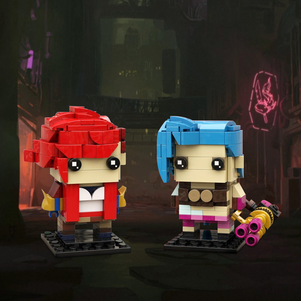 jinx and vi brickheadz building set - arcane / league of legends | lego compatible - 1