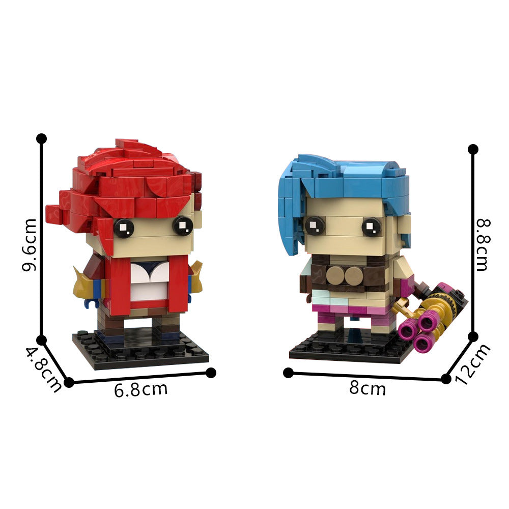 jinx and vi brickheadz building set - arcane / league of legends | lego compatible - 4