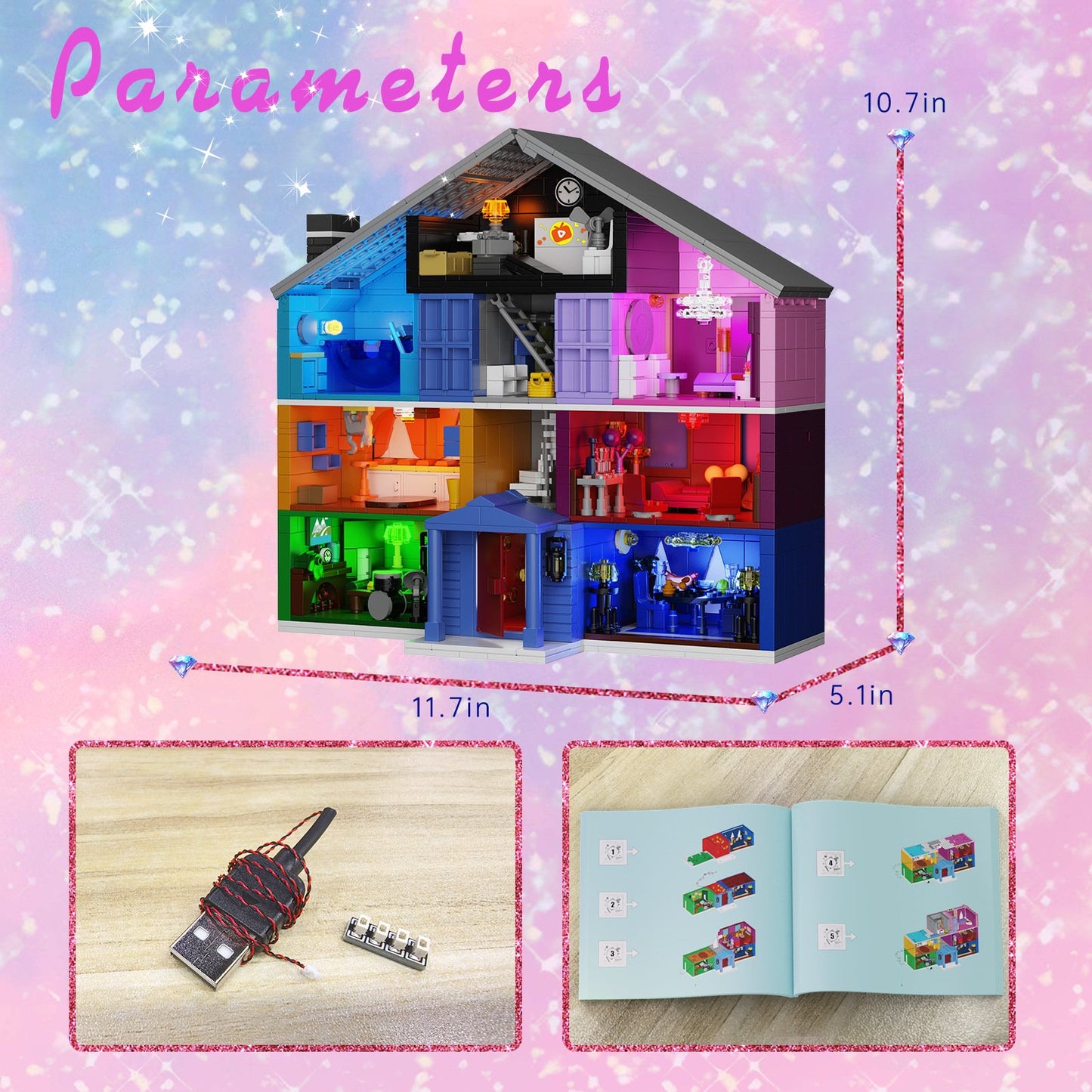 lover house with lights building blocks - valentine's day series gift - 4